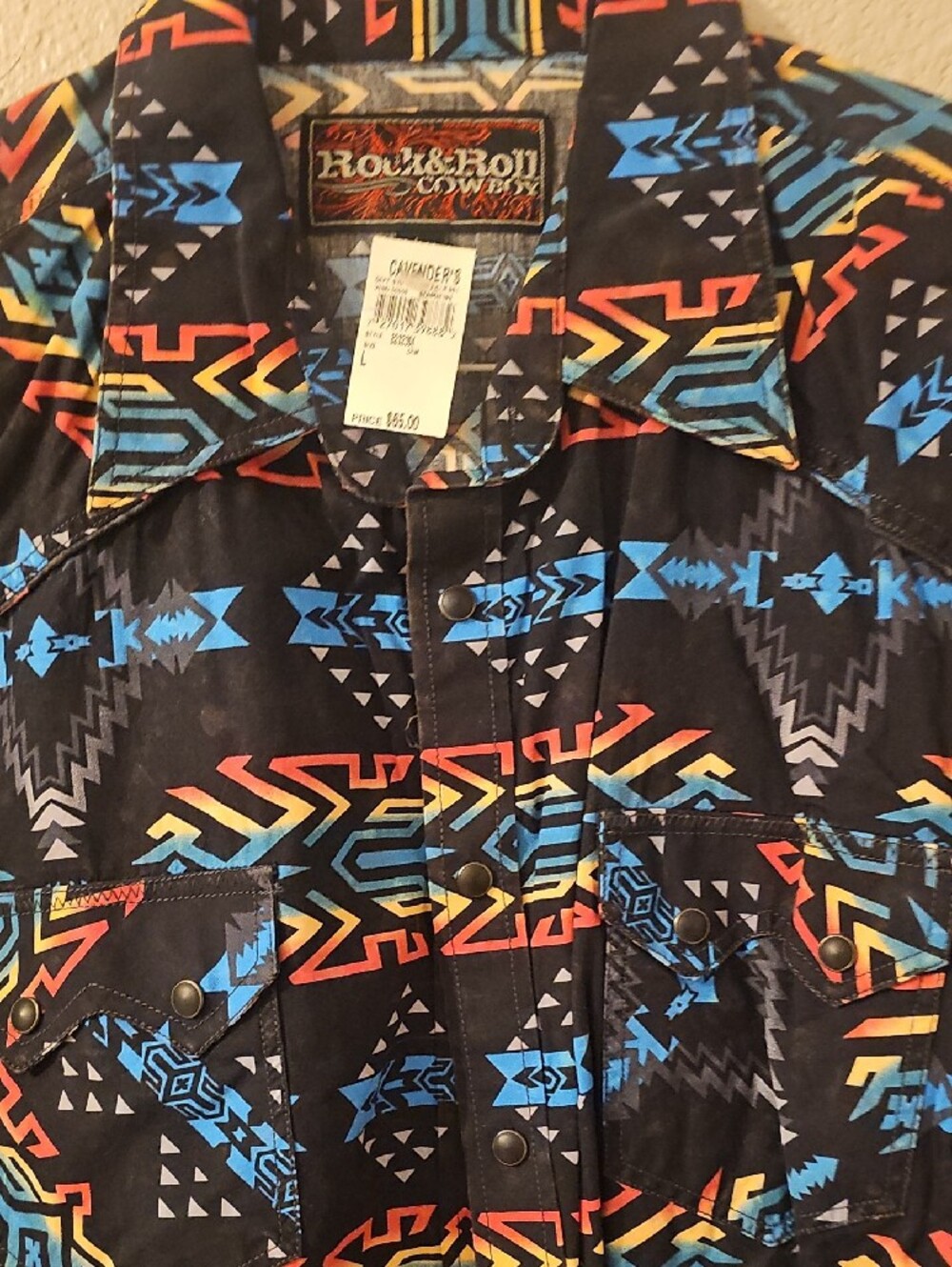 Men's-Rock & Roll Cowboy-Black Aztec Print Men's Button-Up Shirt - Picture 4 of 7